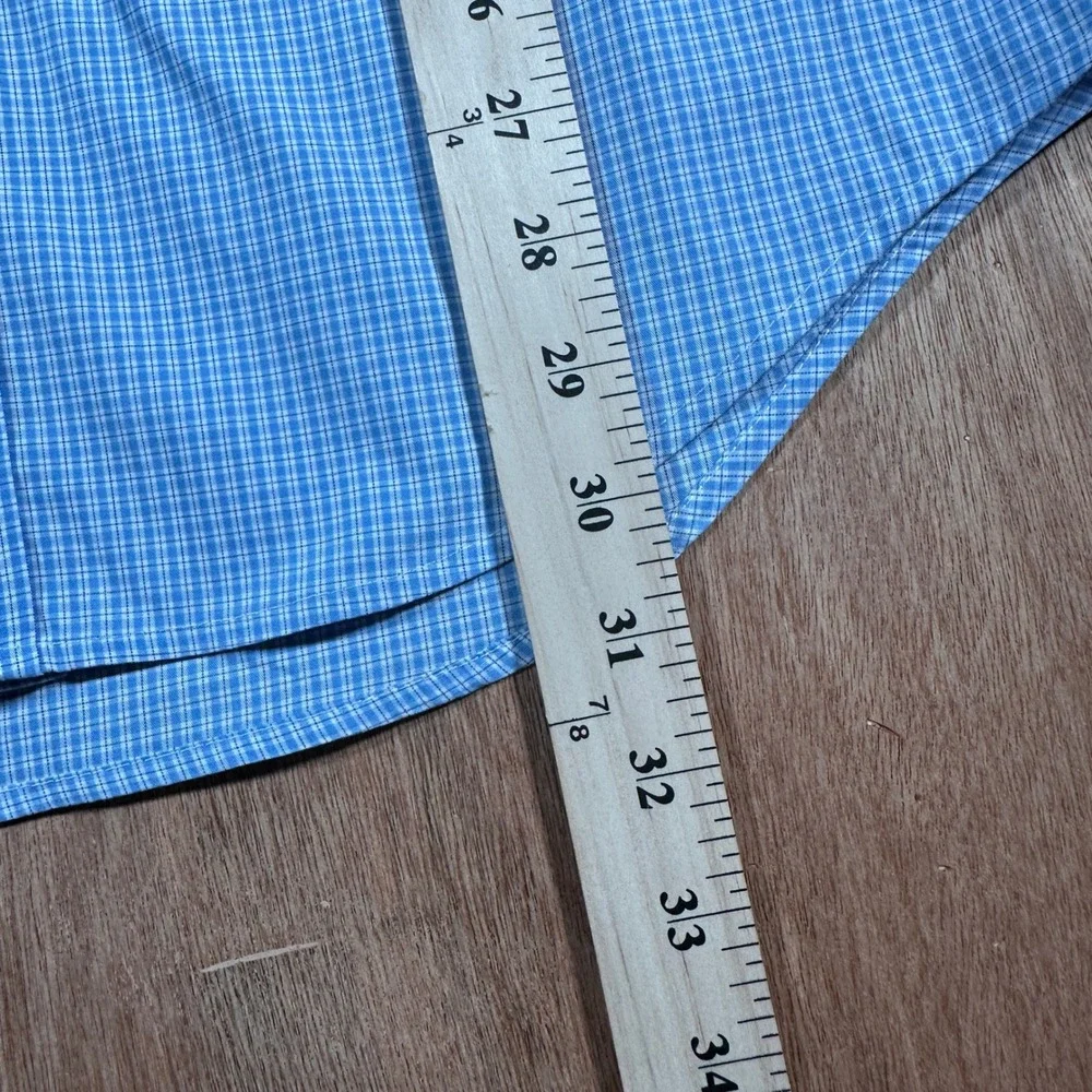 Banana Republic Non Iron Classic Fit Dress Shirt Blue Check Cotton Mens Large